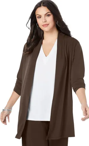 Roaman's Women's Plus Size Ultrasmooth Fabric Long Sleeve Cardigan