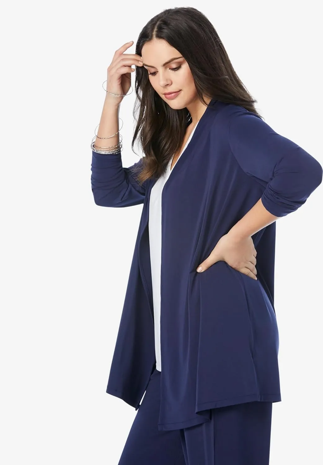Roaman's Women's Plus Size Ultrasmooth Fabric Long Sleeve Cardigan