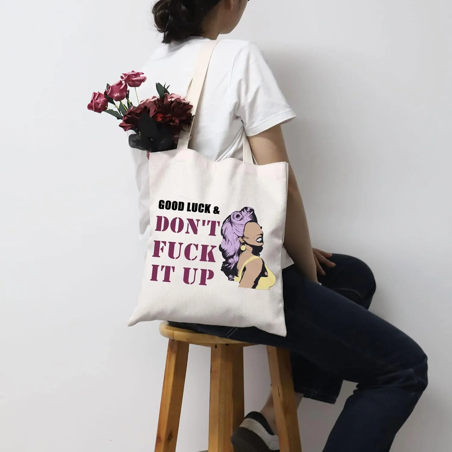 RP Fan GiftDrag Race Cosmetic Bag Good Luck & Don't Fck It up Makeup Zipper Pouch for Drag Queen Fans (Shopping Bag)