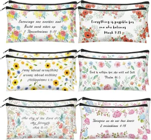 Sabary 12 Pcs Christian Pencil Pouch Bible Verse Makeup Bag Christian Gifts for Women Bulk Inspirational Bible Flower Cosmetic Bags Religious Church Gifts for Mom Sister(7.8 x 3.8 Inch)