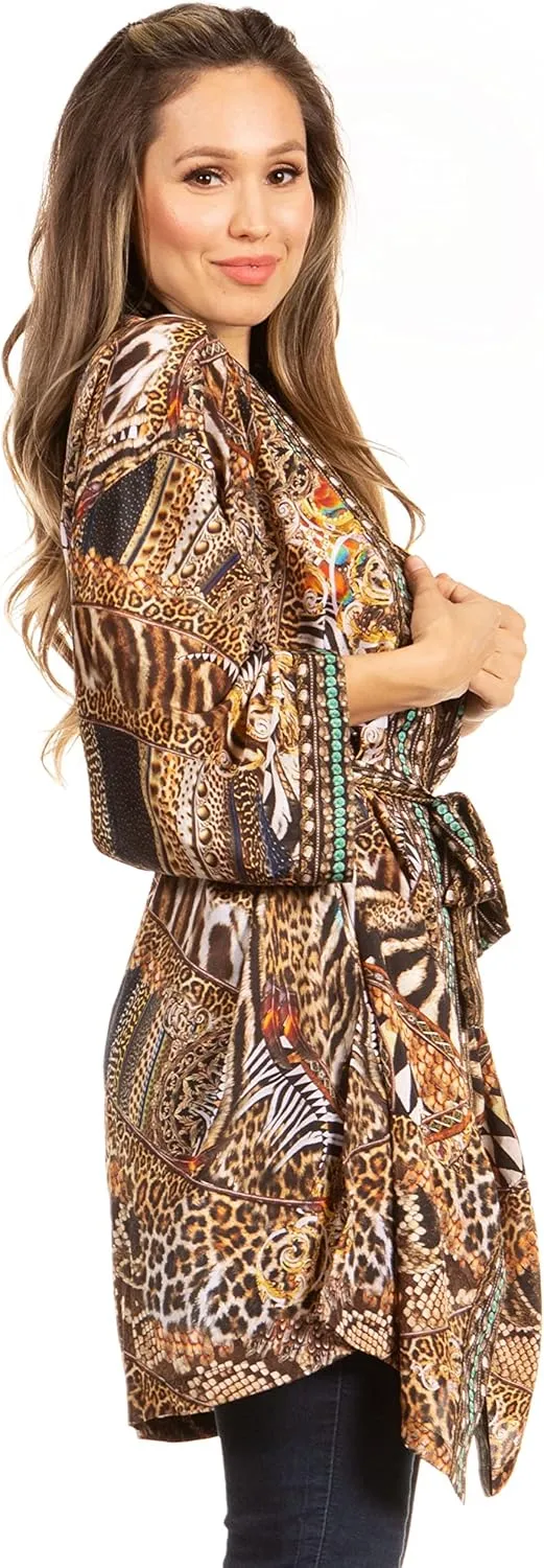 Sakkas Janis Women's Lightweight Open-Front Amazing Print Cardigan with Pockets