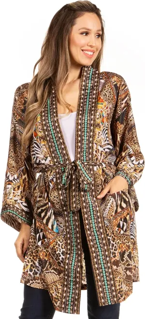 Sakkas Janis Women's Lightweight Open-Front Amazing Print Cardigan with Pockets