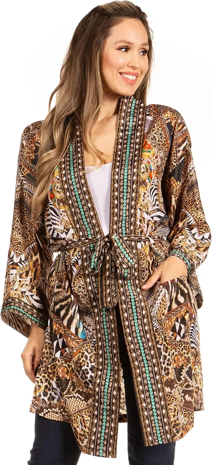 Sakkas Janis Women's Lightweight Open-Front Amazing Print Cardigan with Pockets