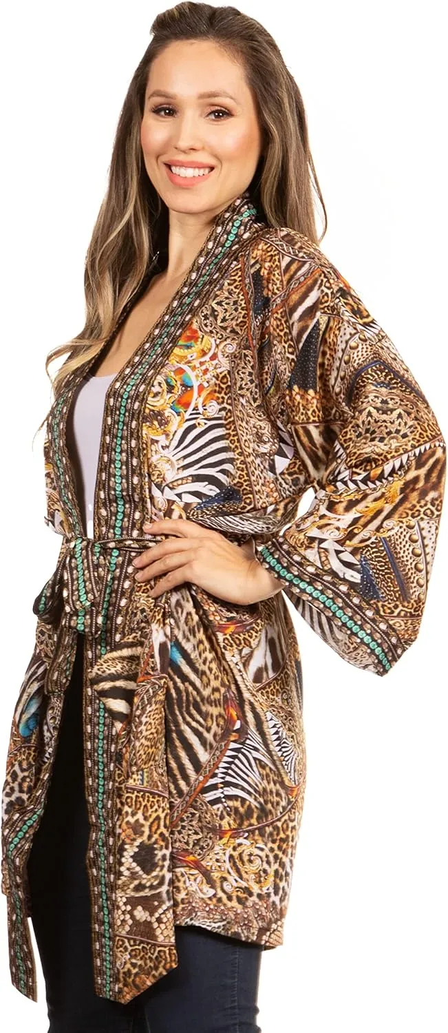 Sakkas Janis Women's Lightweight Open-Front Amazing Print Cardigan with Pockets