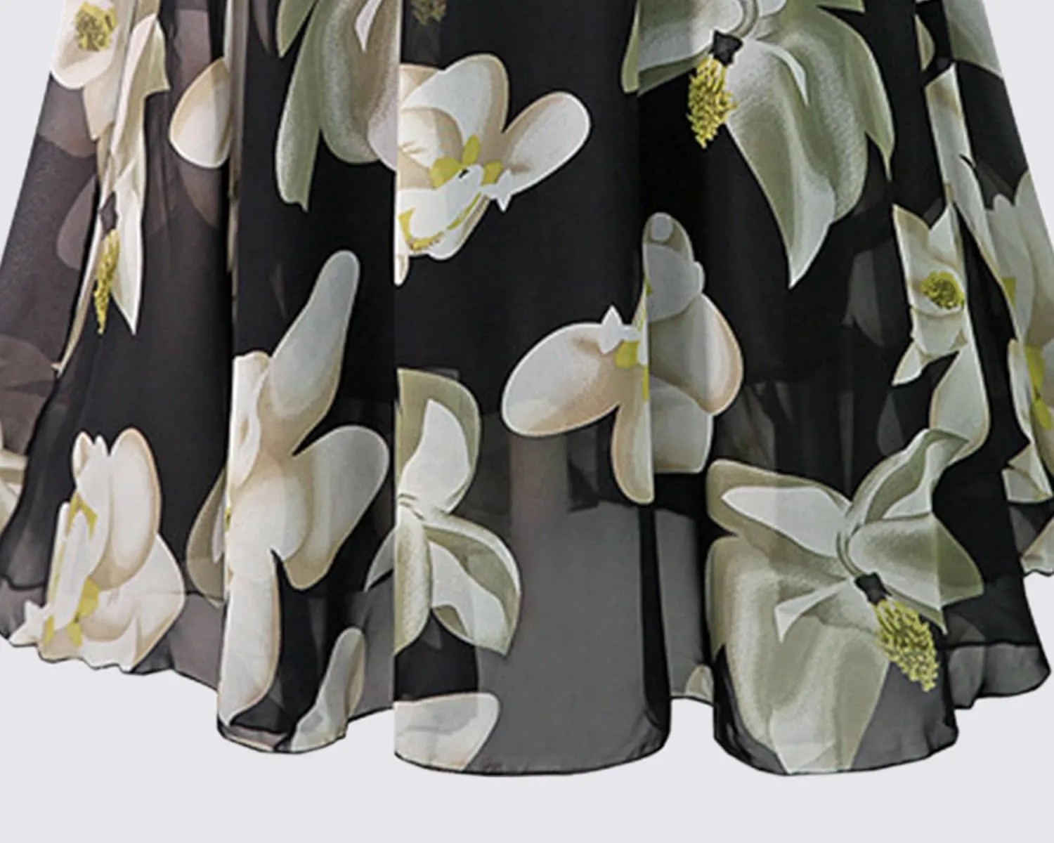 SANGTREE Women's Chiffon Skirt Flowy Floral Midi Maxi Elastic Pleated High Waist Swing Printed Belted Skirt