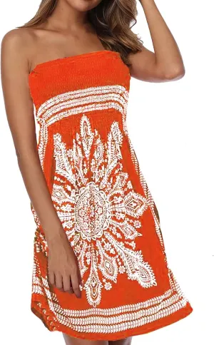 SEMATOMALA Women's Summer Dress Strapless Floral Print Bohemian Casual Beach Dress Cover Ups for Swimwear Women