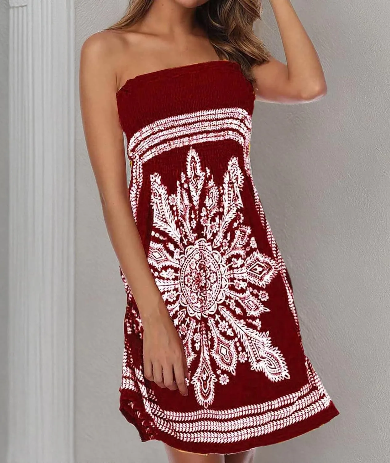 SEMATOMALA Women's Summer Dress Strapless Floral Print Bohemian Casual Beach Dress Cover Ups for Swimwear Women