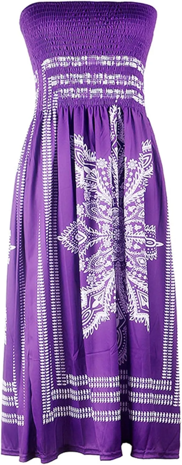 SEMATOMALA Women's Summer Dress Strapless Floral Print Bohemian Casual Beach Dress Cover Ups for Swimwear Women