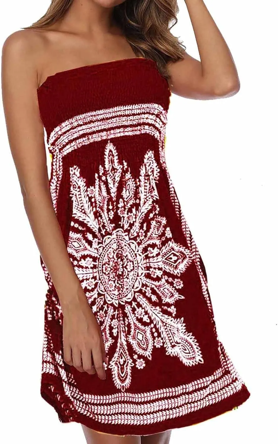 SEMATOMALA Women's Summer Dress Strapless Floral Print Bohemian Casual Beach Dress Cover Ups for Swimwear Women