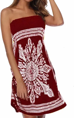 SEMATOMALA Women's Summer Dress Strapless Floral Print Bohemian Casual Beach Dress Cover Ups for Swimwear Women