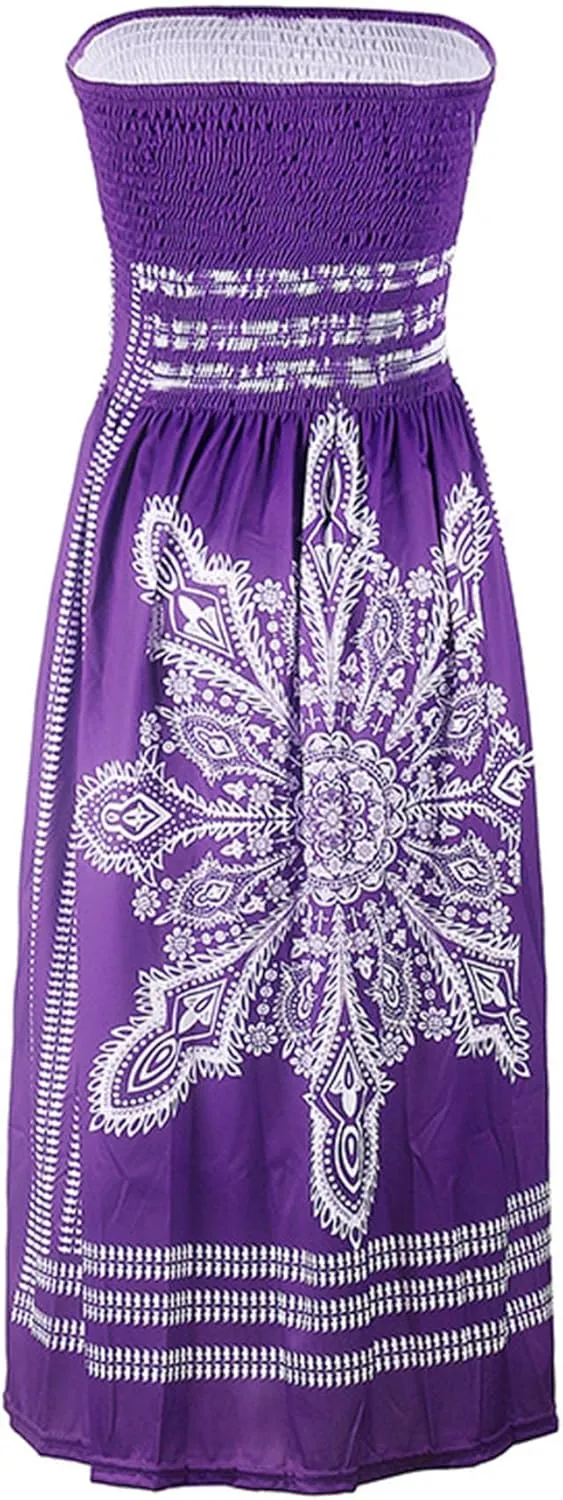 SEMATOMALA Women's Summer Dress Strapless Floral Print Bohemian Casual Beach Dress Cover Ups for Swimwear Women
