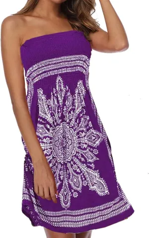 SEMATOMALA Women's Summer Dress Strapless Floral Print Bohemian Casual Beach Dress Cover Ups for Swimwear Women