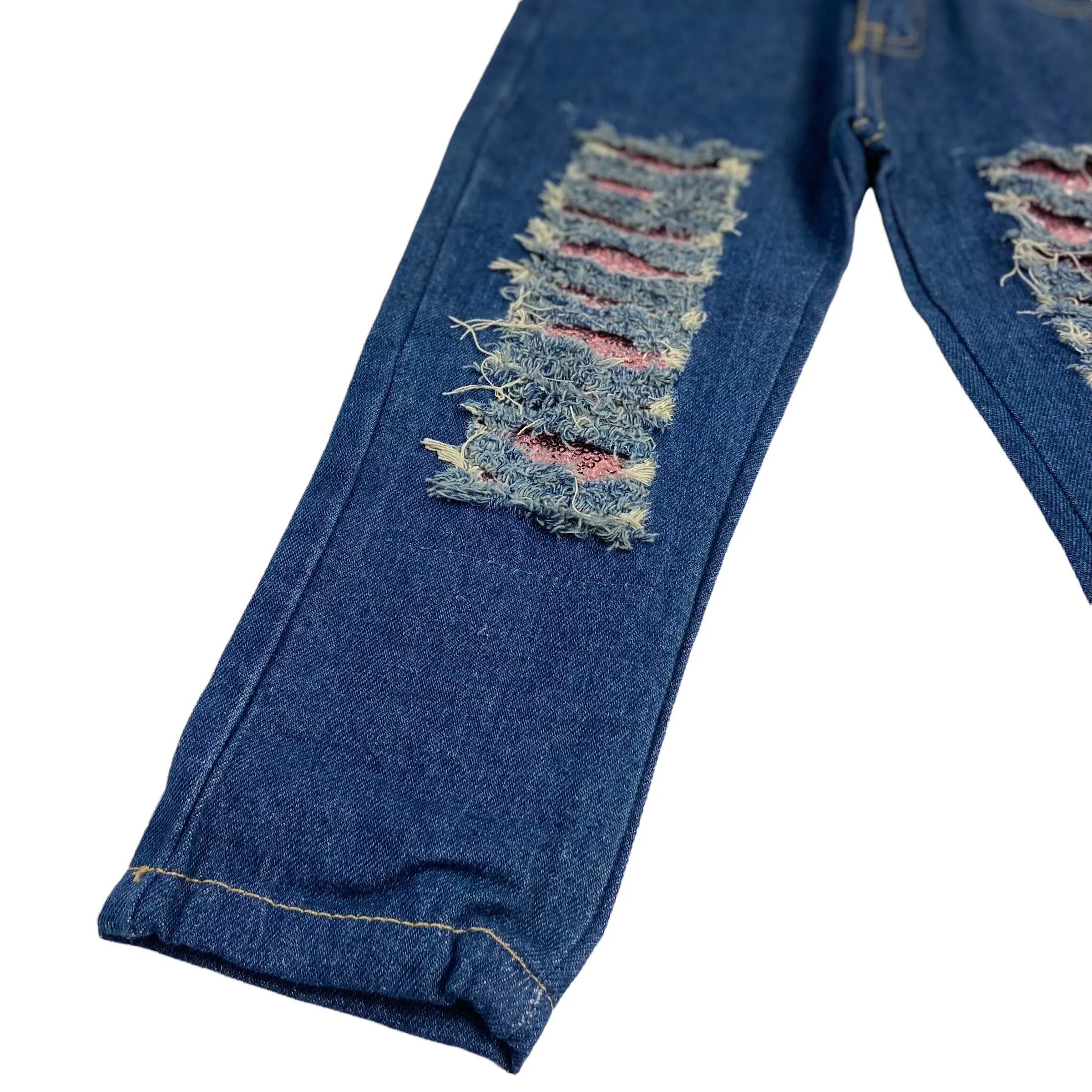 Sequin Distressed Denim - Pink