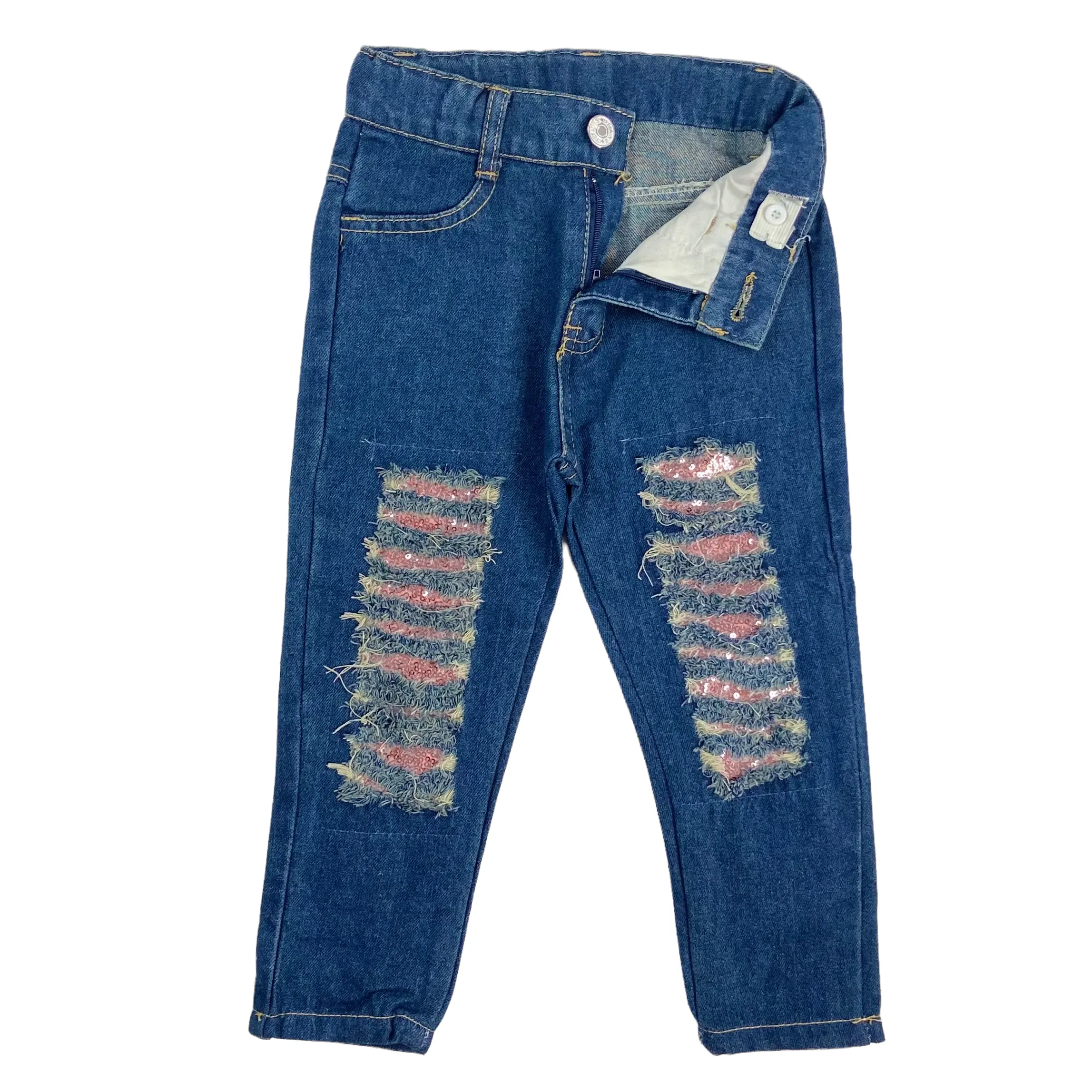 Sequin Distressed Denim - Pink