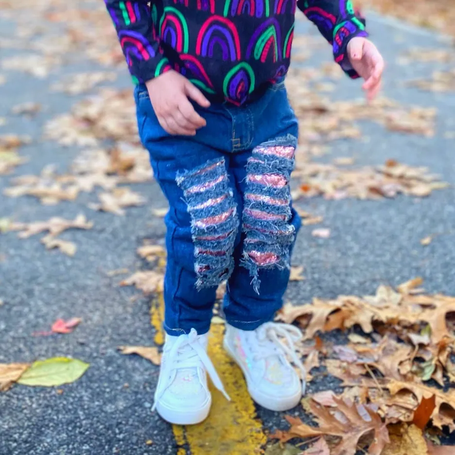 Sequin Distressed Denim - Pink