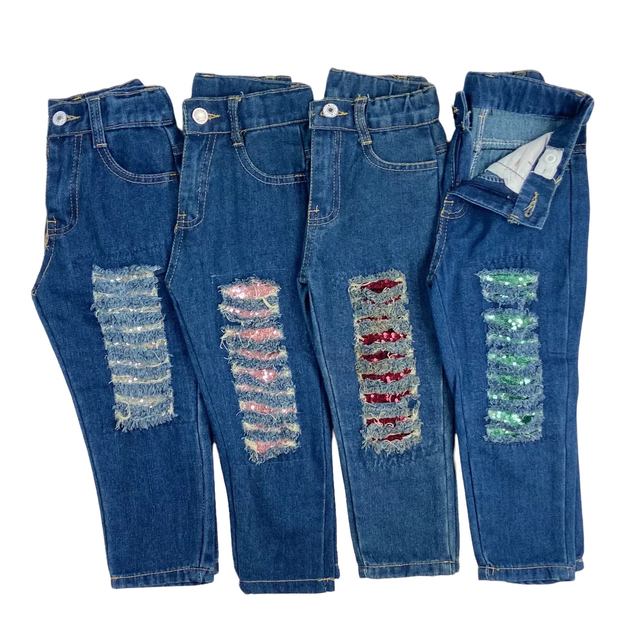 Sequin Distressed Denim - Pink