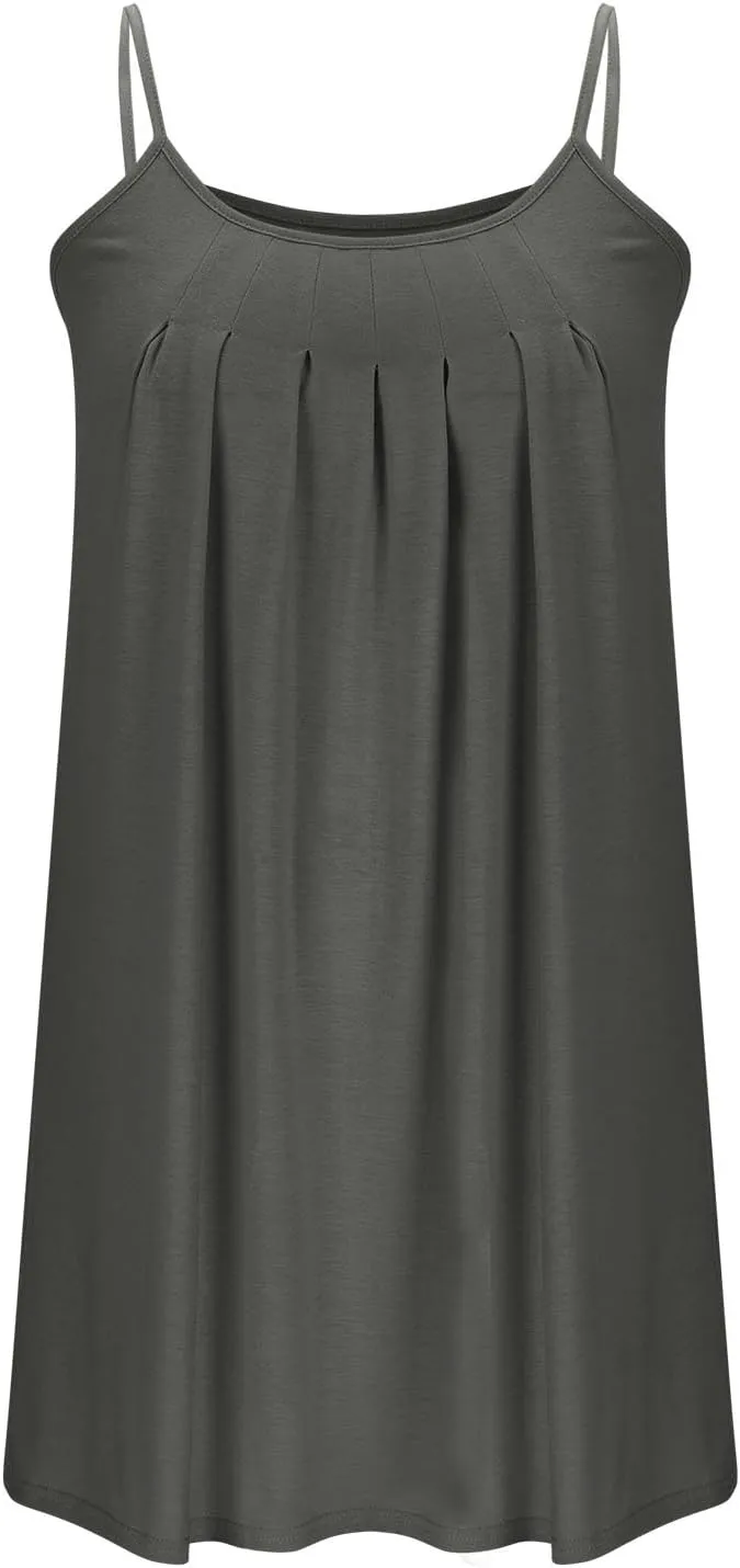 Sexy Spaghetti Strap Sundresses for Women 2025 Beach Vacation Sleeveless Tank Mini Dress Pleated Front Loose Outfits