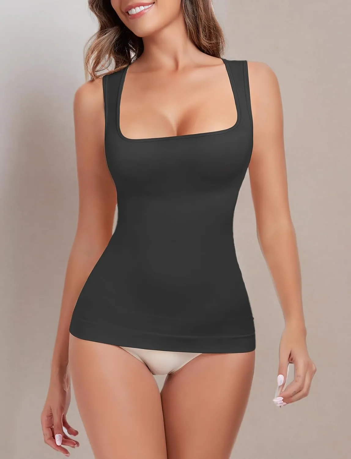 Shapewear Tummy Control Tank Top Compression Tanks for Women Square Neck Seamless Body Shaper Camisole Cami Tops