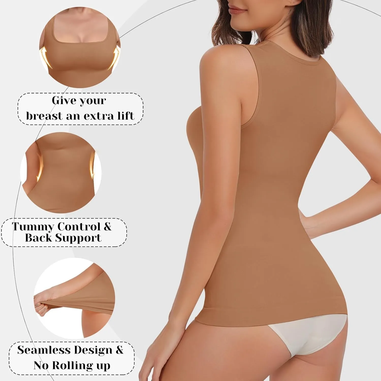 Shapewear Tummy Control Tank Top Compression Tanks for Women Square Neck Seamless Body Shaper Camisole Cami Tops