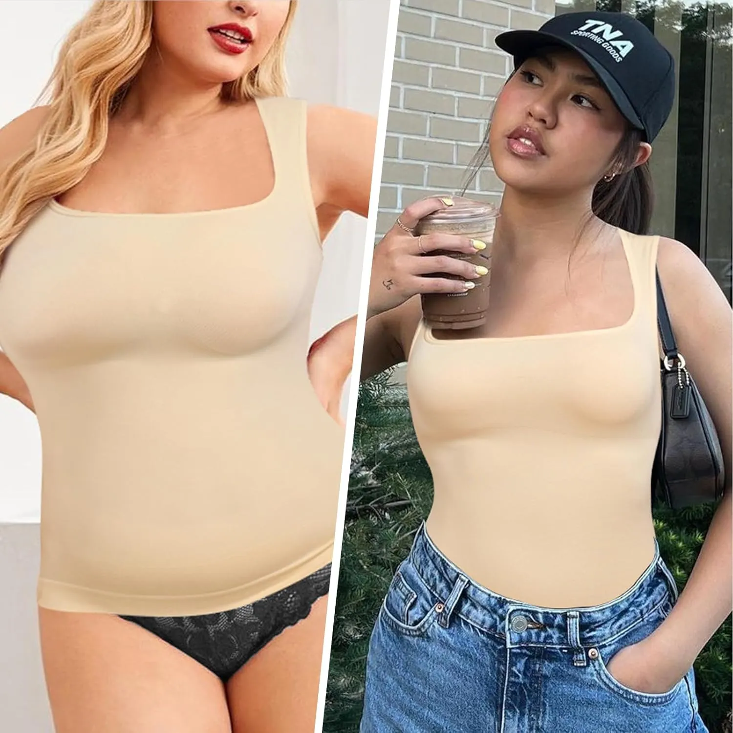 Shapewear Tummy Control Tank Top Compression Tanks for Women Square Neck Seamless Body Shaper Camisole Cami Tops