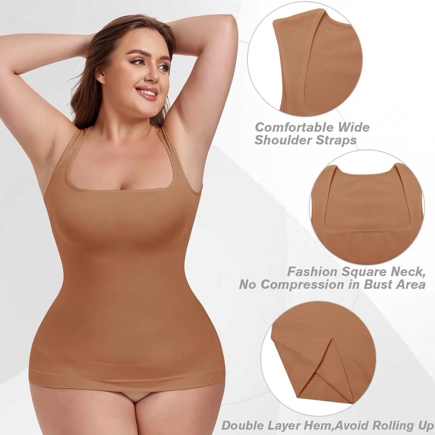 Shapewear Tummy Control Tank Top Compression Tanks for Women Square Neck Seamless Body Shaper Camisole Cami Tops