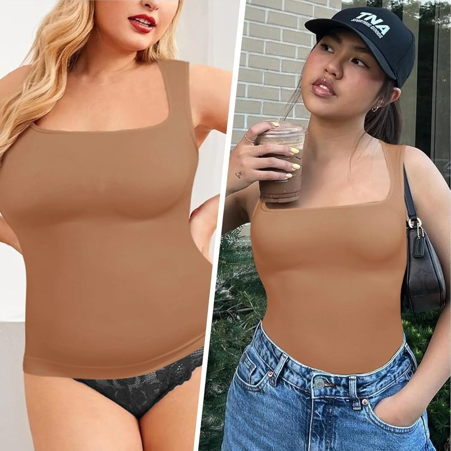 Shapewear Tummy Control Tank Top Compression Tanks for Women Square Neck Seamless Body Shaper Camisole Cami Tops