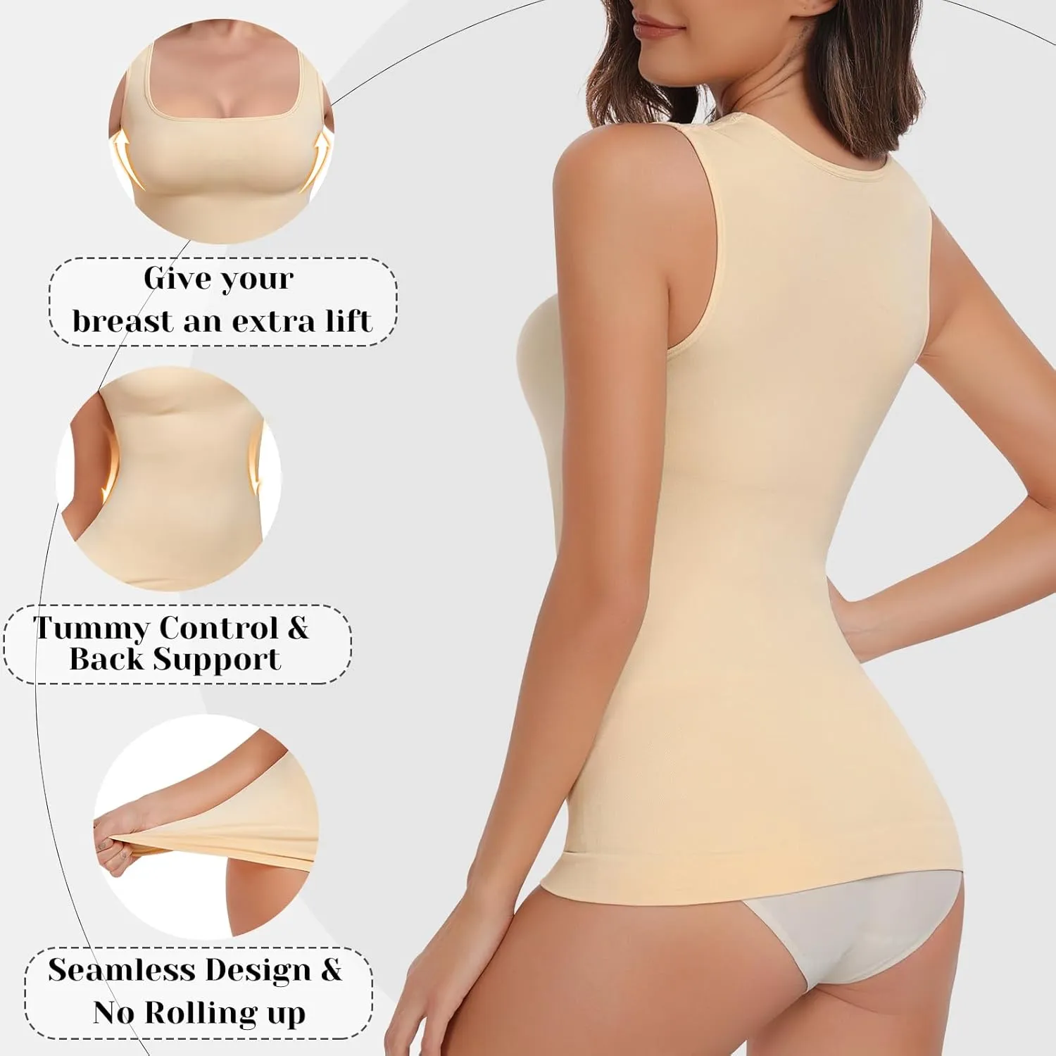 Shapewear Tummy Control Tank Top Compression Tanks for Women Square Neck Seamless Body Shaper Camisole Cami Tops