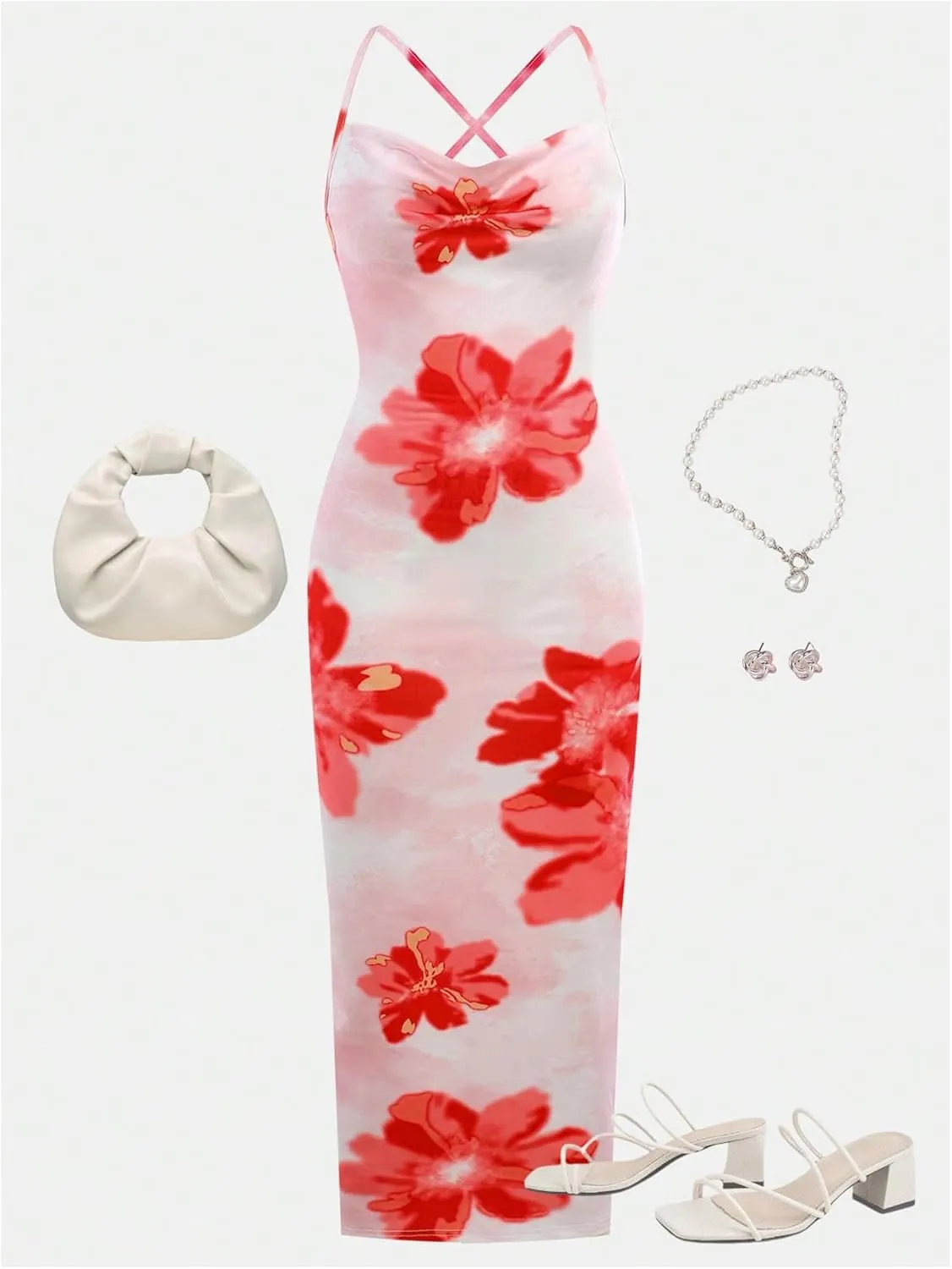 SHENHE Girl's Floral Sundress Cowl Neck Sleeveless Bodycon Summer Boho Maxi Dress