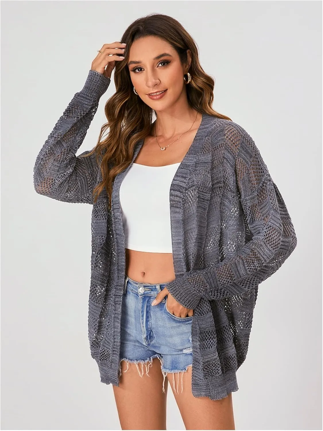 SHENHE Women's Crochet Lightweight Cardigan Beach Swim Cover Up Summer Open Front Colorful Kimonos