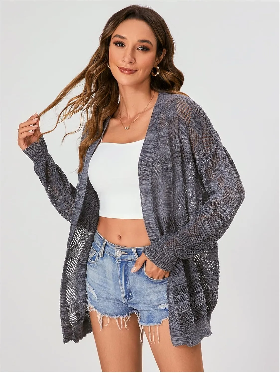 SHENHE Women's Crochet Lightweight Cardigan Beach Swim Cover Up Summer Open Front Colorful Kimonos