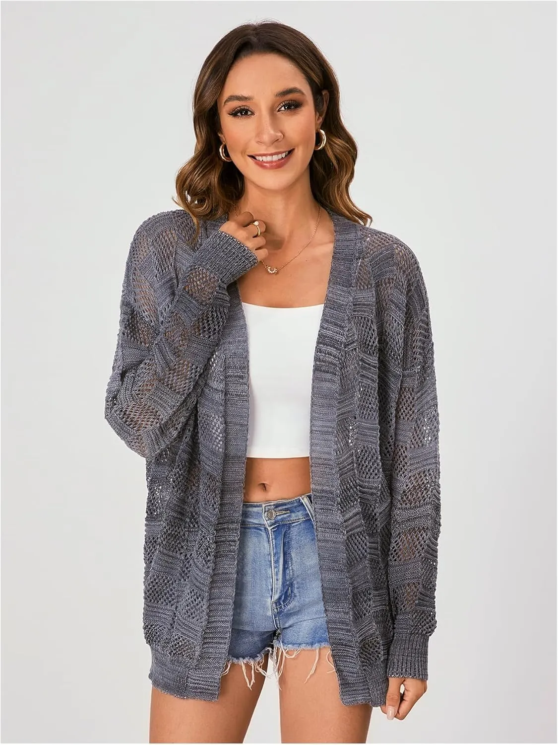 SHENHE Women's Crochet Lightweight Cardigan Beach Swim Cover Up Summer Open Front Colorful Kimonos