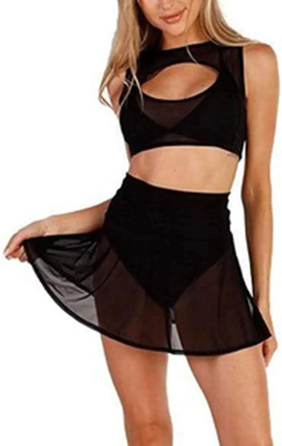 SHIBAOZI Women Girls Swim Cover Ups Swimsuit Cover-up Skirts Short Mesh Sheer See-Thru Bikini Coverups
