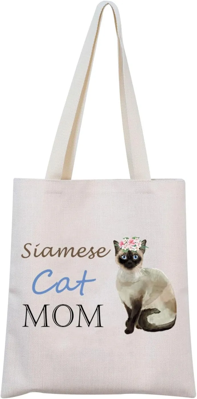 Siamese Cat Mom Cosmetic Bag Cat Lover Gift Siamese Mom Makeup Zipper Pouch Bag for Women Girls Siamese Cat Owner Gift (Siamese Tote)