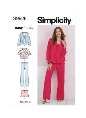 Simplicity Pattern 9928 Misses' Lounge Tops, Pants and Shorts