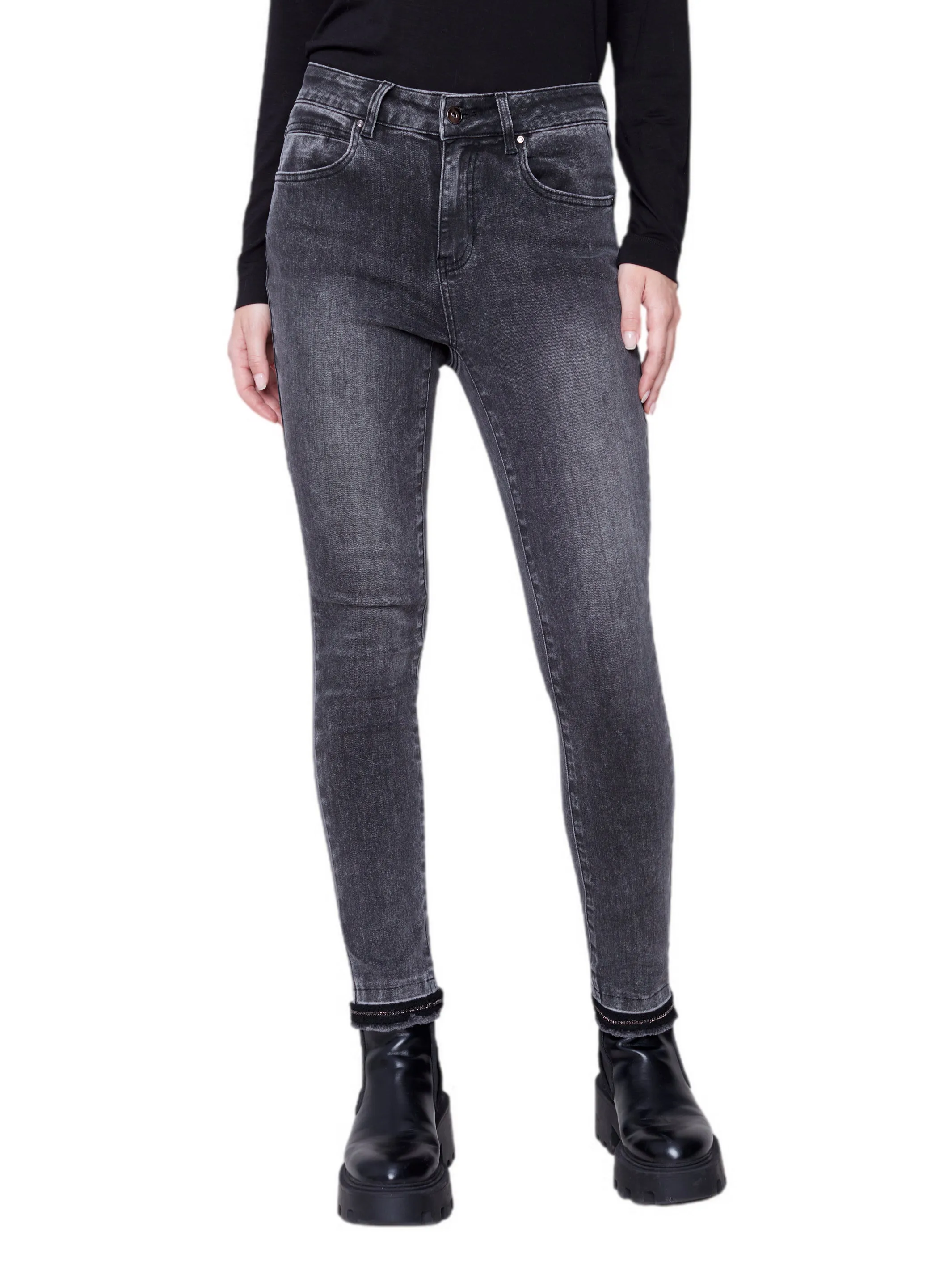 Skinny Leg Jean with Bottom Chain Detail