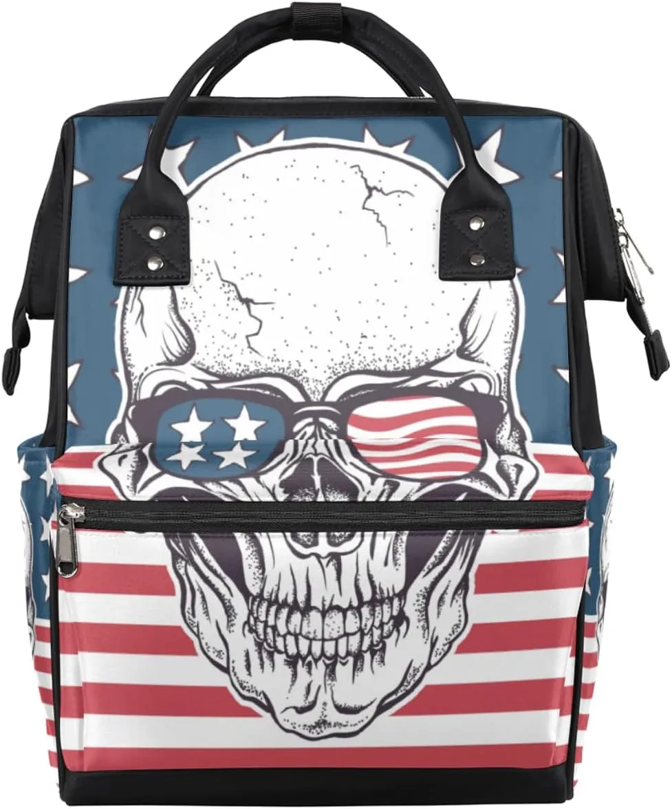 Skull Sunglasses Diaper Bag Tote Large Capacity Waterproof with Adjustable Shoulder Strap and Pram Straps Mommy Bag for Hospital Beach Weekender Travel