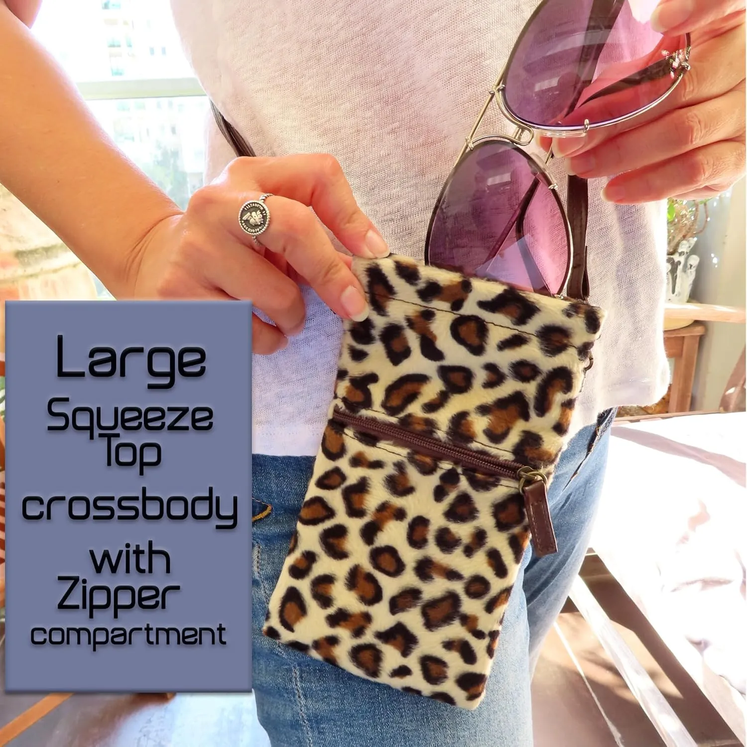 Soft Sunglass Pouch - Extra Large Eyeglasses Holder squeeze top - Glasses Holder Sleeve w/Wristlet lanyard & cleaning cloth