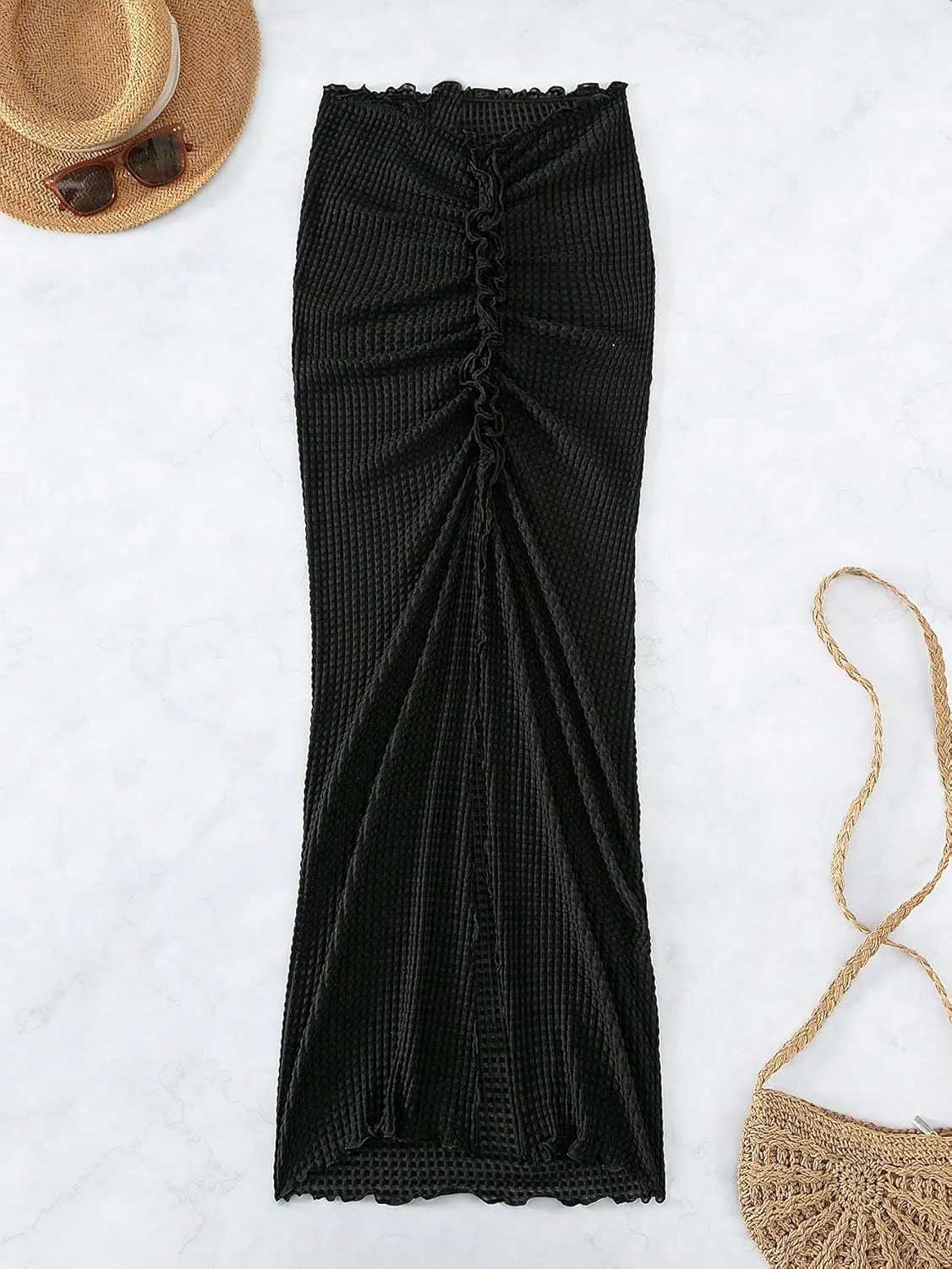 SOLY HUX Swim Cover Ups for Women Ruched Split Hem Cover Up Skirt Beach Bikini Swimwear