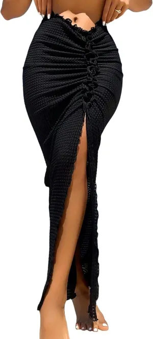 SOLY HUX Swim Cover Ups for Women Ruched Split Hem Cover Up Skirt Beach Bikini Swimwear