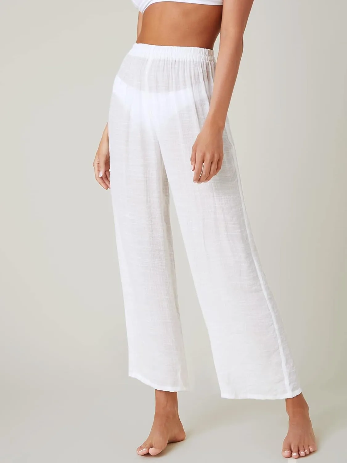 SOLY HUX Women's Sheer Pants High Waist Wide Leg Beach Swimwear Bikini Cover Up Pants