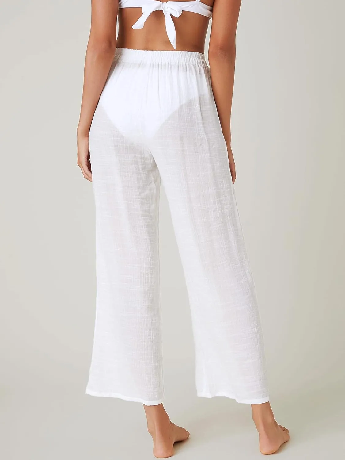 SOLY HUX Women's Sheer Pants High Waist Wide Leg Beach Swimwear Bikini Cover Up Pants