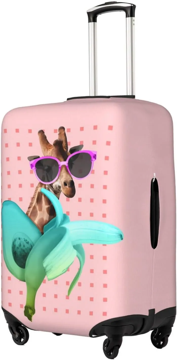 Spandex Travel Luggage Cover,Double-Sided Printed Funny Giraffe With Sunglasses On Banana Elastic Washable Stretch Suitcase Protector Anti-Scratch Suitcase Cover Fits 18-32 Inch Luggage For Kid And Adult,S (For 18-21 Inch Luggage)