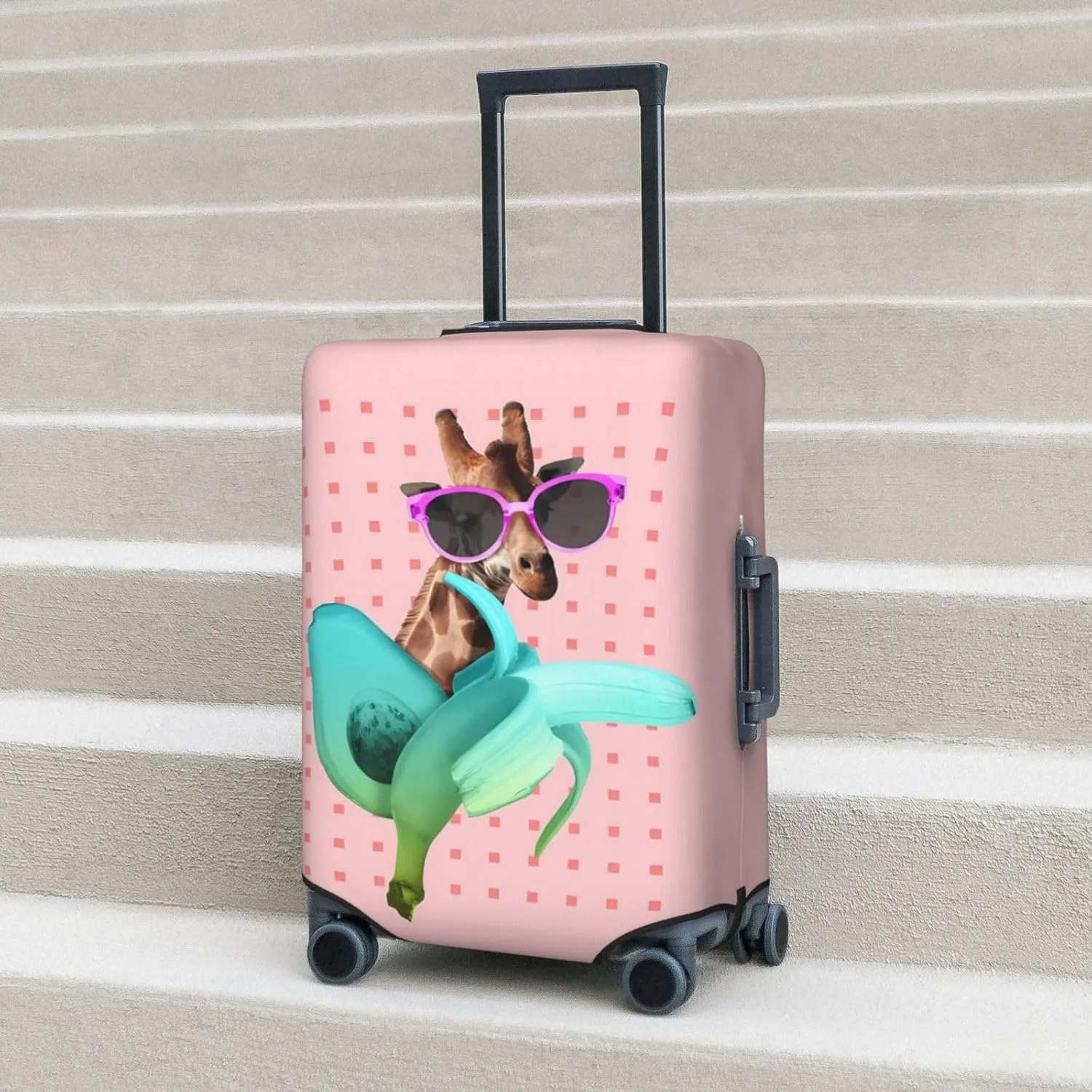 Spandex Travel Luggage Cover,Double-Sided Printed Funny Giraffe With Sunglasses On Banana Elastic Washable Stretch Suitcase Protector Anti-Scratch Suitcase Cover Fits 18-32 Inch Luggage For Kid And Adult,S (For 18-21 Inch Luggage)