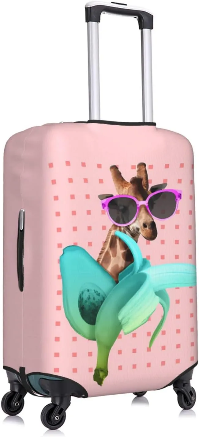 Spandex Travel Luggage Cover,Double-Sided Printed Funny Giraffe With Sunglasses On Banana Elastic Washable Stretch Suitcase Protector Anti-Scratch Suitcase Cover Fits 18-32 Inch Luggage For Kid And Adult,S (For 18-21 Inch Luggage)