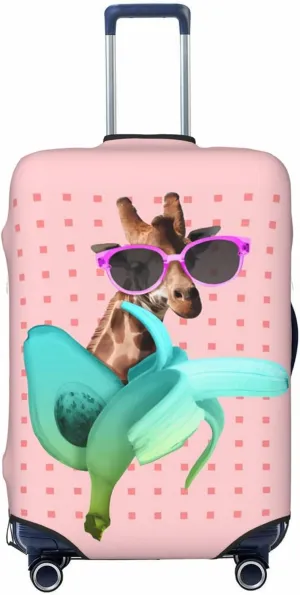 Spandex Travel Luggage Cover,Double-Sided Printed Funny Giraffe With Sunglasses On Banana Elastic Washable Stretch Suitcase Protector Anti-Scratch Suitcase Cover Fits 18-32 Inch Luggage For Kid And Adult,S (For 18-21 Inch Luggage)
