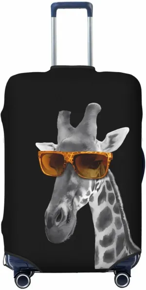 Spandex Travel Luggage Cover,Double-Sided Printed Funny Giraffe With Sunglasses On Black Elastic Washable Stretch Suitcase Protector Anti-Scratch Suitcase Cover Fits 18-32 Inch Luggage For Kid And Adult,S (For 18-21 Inch Luggage)