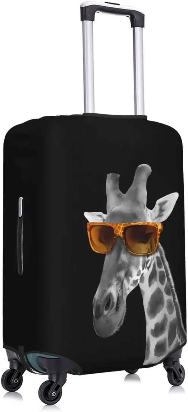 Spandex Travel Luggage Cover,Double-Sided Printed Funny Giraffe With Sunglasses On Black Elastic Washable Stretch Suitcase Protector Anti-Scratch Suitcase Cover Fits 18-32 Inch Luggage For Kid And Adult,S (For 18-21 Inch Luggage)
