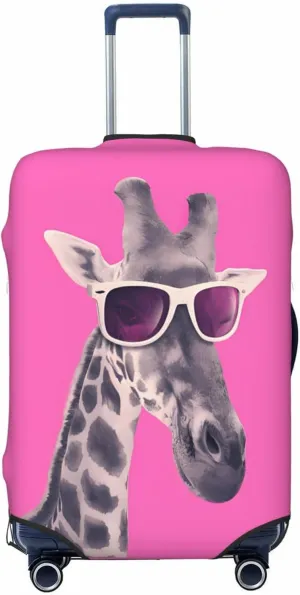 Spandex Travel Luggage Cover,Double-Sided Printed Funny Giraffe With Sunglasses On Pink Elastic Washable Stretch Suitcase Protector Anti-Scratch Suitcase Cover Fits 18-32 Inch Luggage For Kid And Adult,S (For 18-21 Inch Luggage)