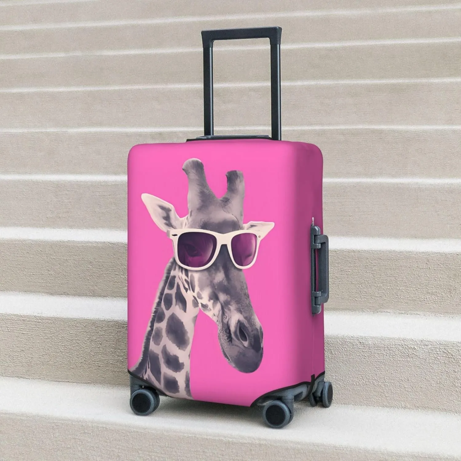 Spandex Travel Luggage Cover,Double-Sided Printed Funny Giraffe With Sunglasses On Pink Elastic Washable Stretch Suitcase Protector Anti-Scratch Suitcase Cover Fits 18-32 Inch Luggage For Kid And Adult,S (For 18-21 Inch Luggage)