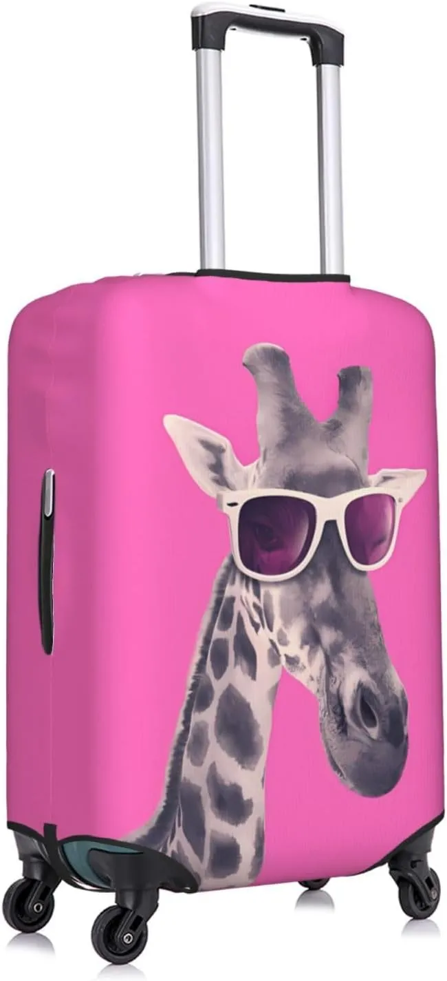 Spandex Travel Luggage Cover,Double-Sided Printed Funny Giraffe With Sunglasses On Pink Elastic Washable Stretch Suitcase Protector Anti-Scratch Suitcase Cover Fits 18-32 Inch Luggage For Kid And Adult,S (For 18-21 Inch Luggage)